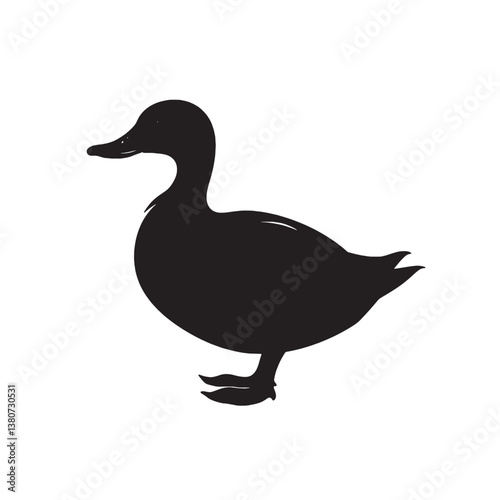 Isolated white duck vector silhouette, wild waterfowl