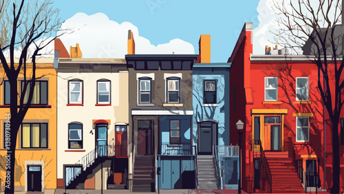 Montreal's Plateau with Urban Murals and Staircases in Digital Art
