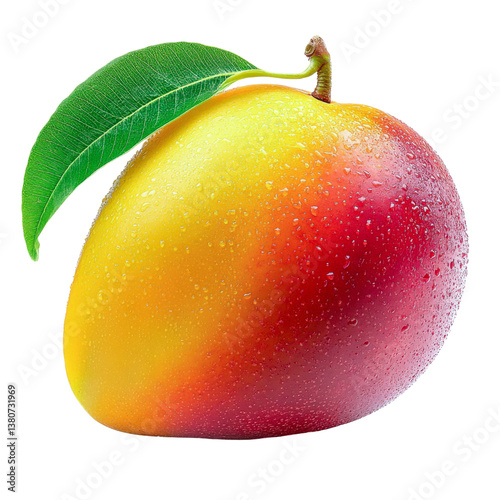 juicy mango with leaf - isolated on black