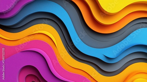 Colorful Waves of Paper Texture in Vibrant Shades and Curves