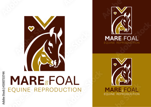 Logo Horse Health mare foal medicine equine vet veterinary REPRODUCTION Monogram M V design visual identity Brown Gold Mustard Heart Love culture