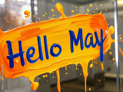 Hello may brush text animation on colorful background,month changing concept