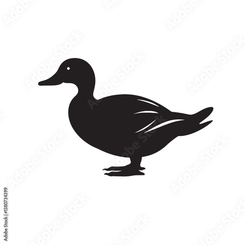 Isolated white duck vector illustration, a wild waterfowl silhouette