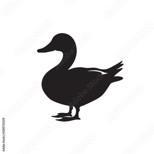 Isolated vector illustration of a cute goose silhouette, a waterfowl cartoon on white