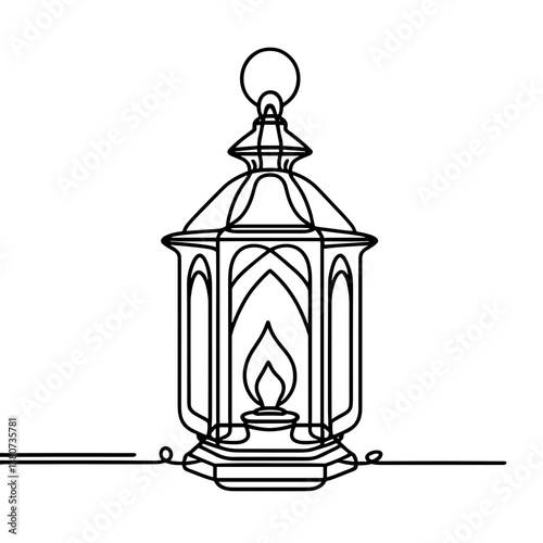 Vintage exquisite lantern, vector, black line drawing, minimalistic, single line, simple line, isolated, transparent background 