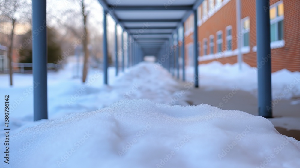 Fototapeta premium Winter Pathway Surrounded by Fresh Snow