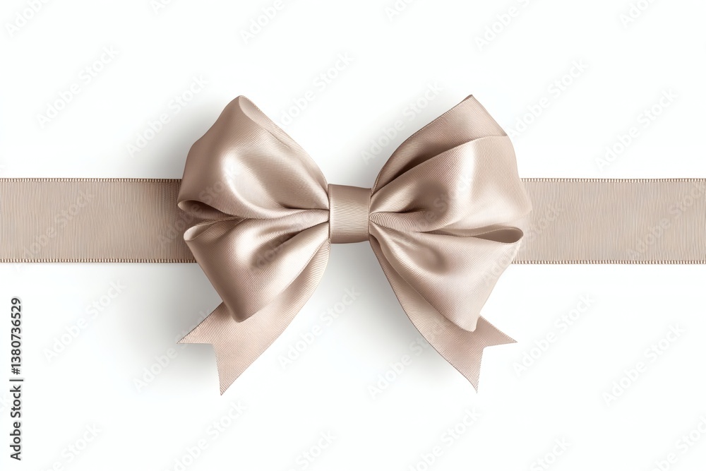 Fototapeta premium Beige satin ribbon bow on a ribbon, gift, present, celebration