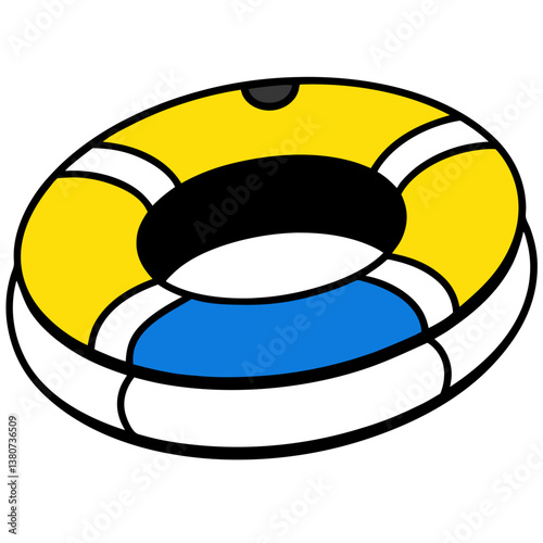 3D Inflatable swimming ring in red, yellow and blue icon set.