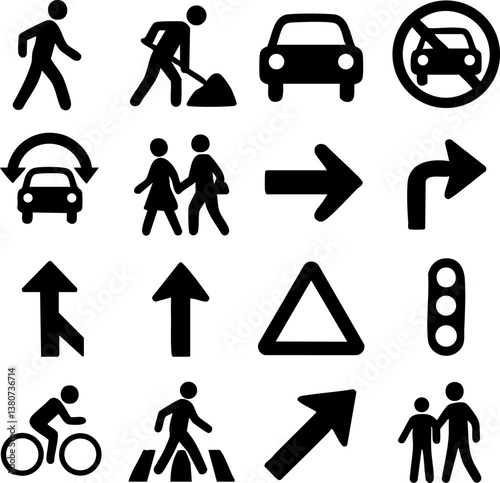 Traffic Sign Compilation: A curated collection of essential traffic signs, icons, and symbols, meticulously designed to guide, inform, and ensure safety on roadways and in urban environments. 