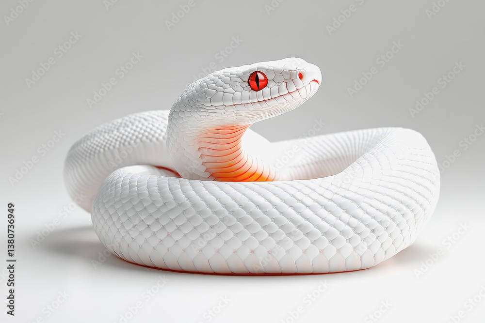 Fototapeta premium Elegant 3d illustration of a full body albino snake with smooth white scales in a captivating and striking pose