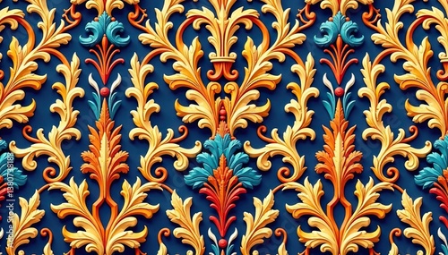 Large-scale damask pattern, bold scrolling acanthus leaves and arabesques , surface, pattern, large scale