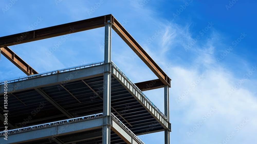 Massive steel framework of a skyscraper under construction with clear blue skies. Massive steel framework of a skyscraper under construction with clear blue skies.