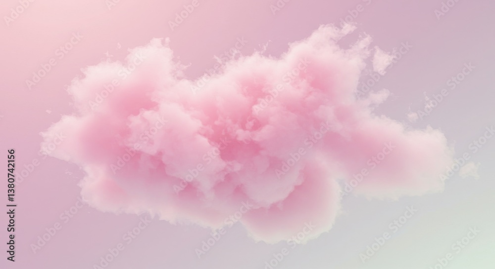 Fototapeta premium A mesmerizing pink cloud with a soft, fluffy texture and ethereal wisps in a dreamy pastel gradient, exuding surreal beauty and serene charm against a tranquil, atmospheric backdrop.