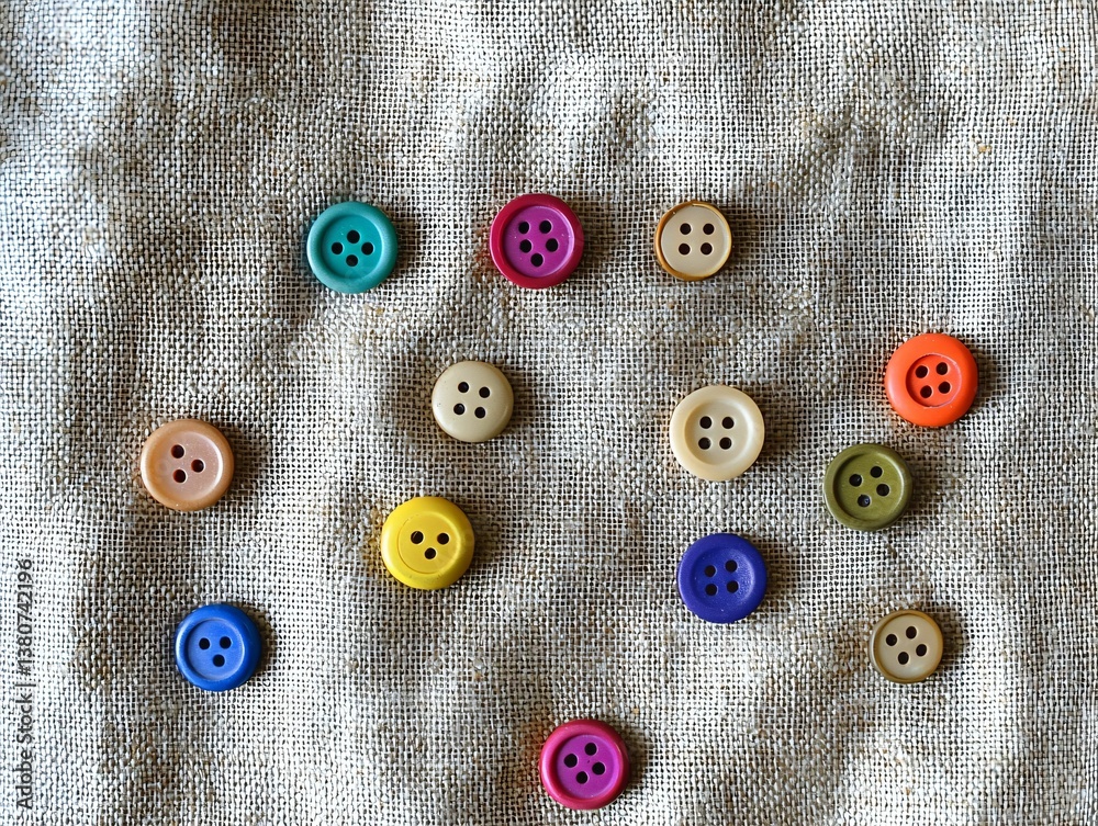 Colorful Buttons on Fabric Colorful Buttons on Fabric