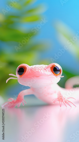 Adorable pink frog illustrated in full body view for charming and playful artwork capturing its unique character photo