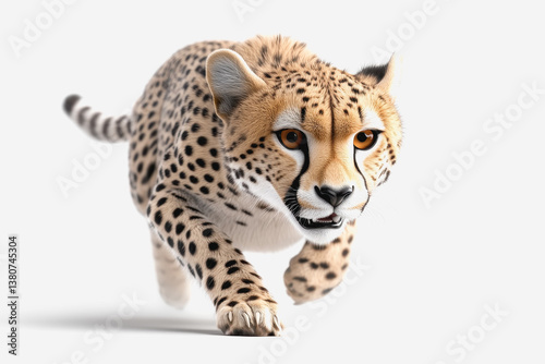 Adorable 3d illustration of a fast cheetah in full body view exhibiting speed and gracefulness on a clear background