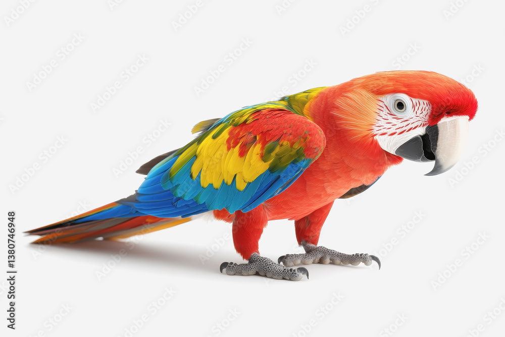 Obraz premium Colorful parrot perched on a white background in a stunning 3d illustration full of vibrance and charm