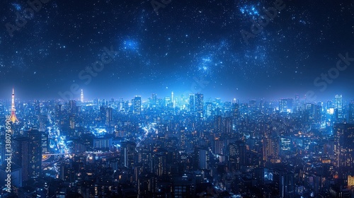 Wallpaper Mural Stunning Night Skyline with Stars and City Lights in Urban Setting Torontodigital.ca