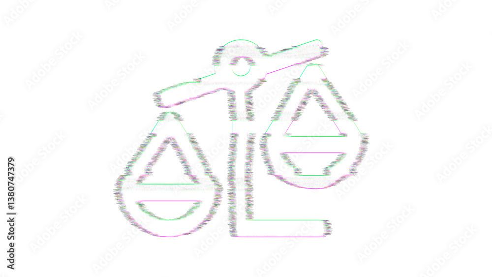 Obraz premium Icon balance scale left is distorted. Glitch. Noise, chromatic aberration, geometric distortion