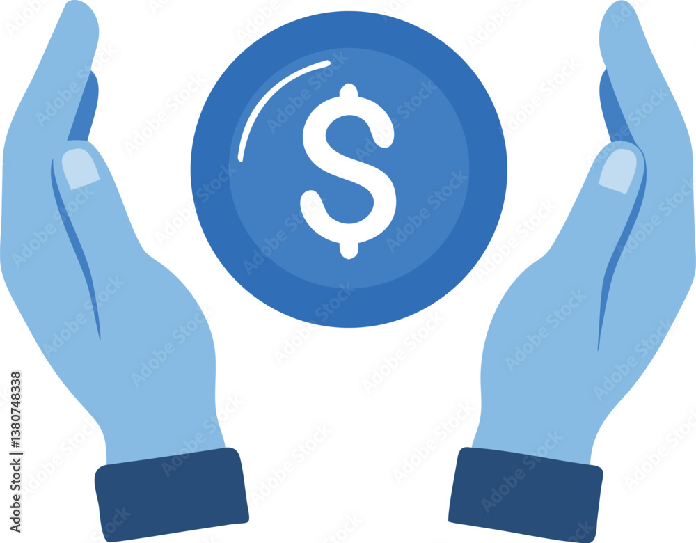 Simple financial hierarchy icon, dollar sign in blue circle, three connected boxes below, minimalist design, flat graphic style, light blue and gray color scheme, business infographic element, organiz