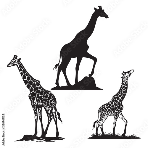 set of vector icon GIRAFFE , HEAD, LEG, FACE, silhouette	
