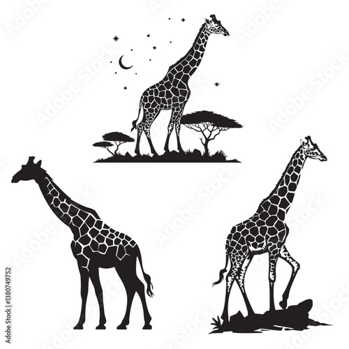 set of vector icon GIRAFFE , HEAD, LEG, FACE, silhouette	
