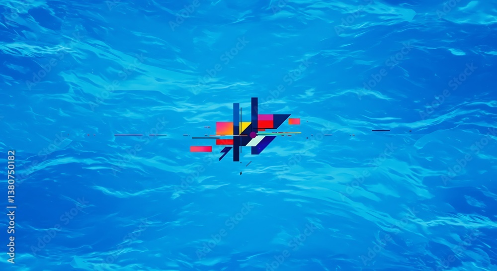 Fototapeta premium Abstract Colorful Shapes Floating on Blue Water Surface AI Generated