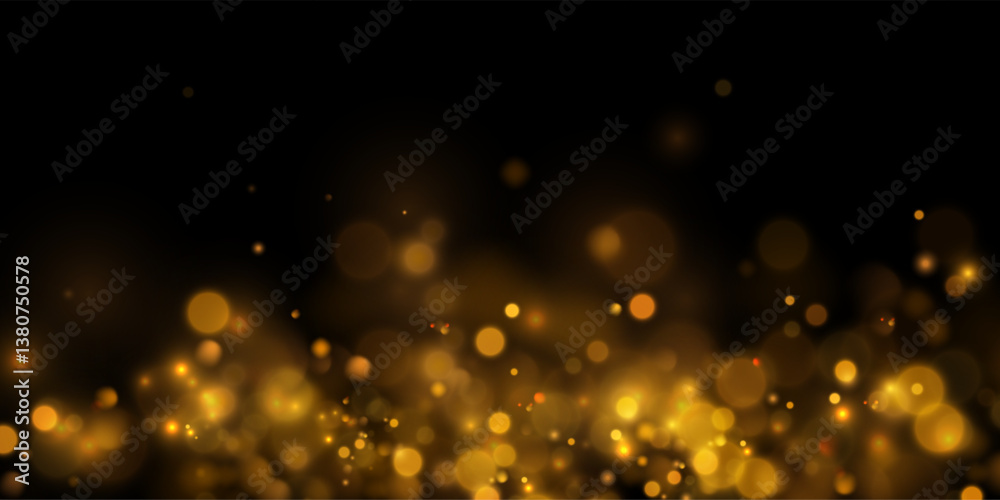 Abstract gold bokeh background with blurred lights.	