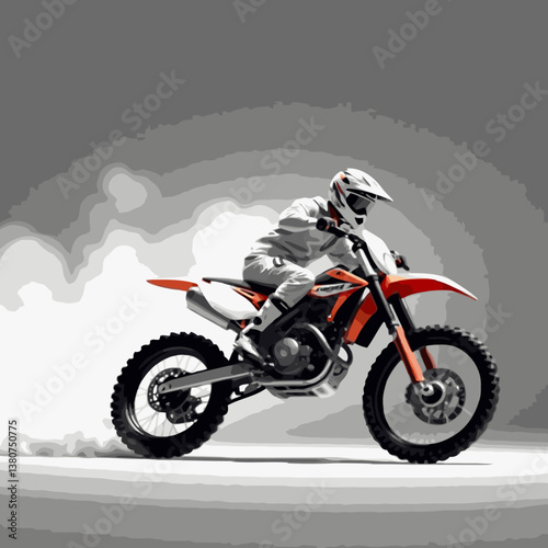 A bright, vibrant motocross vector art image on a white flat background, utilizing strong hard lig
ht, lively colors, and direct harsh shadows