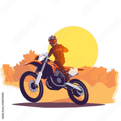 A bright, vibrant motocross vector art image on a white flat background, utilizing strong hard lig
ht, lively colors, and direct harsh shadows