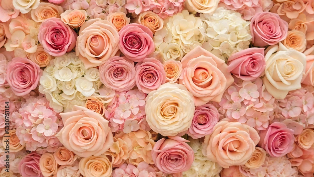 Wedding floral background with roses and hydrangea Wedding floral background with roses and hydrangea