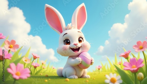 Easter Bunny In Basket With Eggs Featuring Playful Easter Theme And Whimsical Character Design For Festive Branding And Seasonal Marketing Campaigns, AI Generated
