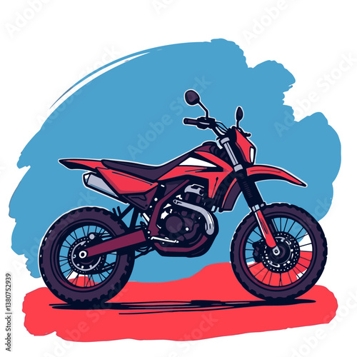 A bright, vibrant motocross vector art image on a white flat background, utilizing strong hard lig
ht, lively colors, and direct harsh shadows