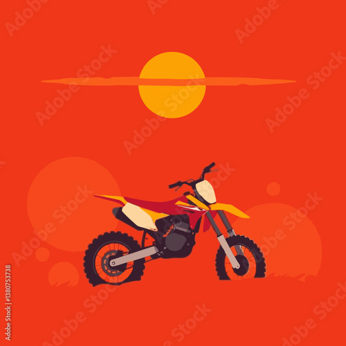 A bright, vibrant motocross vector art image on a white flat background, utilizing strong hard lig
ht, lively colors, and direct harsh shadows