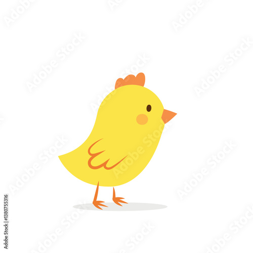baby chicken side view, cute yellow chick side view flat vector illustration