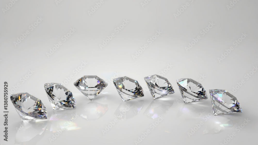 A collection of five diamonds arranged on a pure white surface, perfect for showcasing jewelry or decorative items A collection of five diamonds arranged on a pure white surface, perfect for showcasing jewelry or decorative items