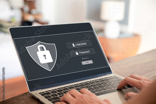laptop shows the icon lock shield for cybersecurity. concept of secure privacy data, protect cybercrime attacks. security of information servers and network systems. password safe for business