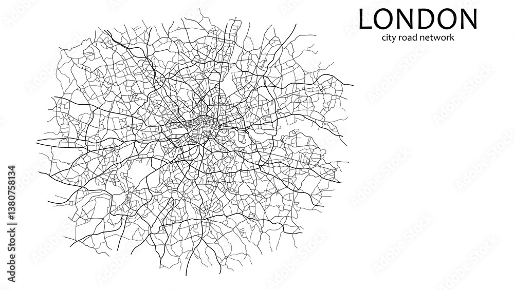 Obraz premium Illustration of a London road. The road network of London's transportation infrastructure. Painted roads in the capital of Great Britain