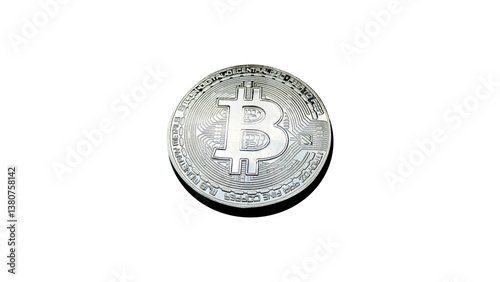 silver bitcoin on white background closeup shot, silver bitcion isolated