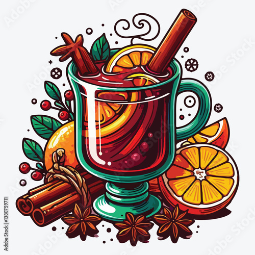 Mulled wine. Hot glint wine drink. stock illustration