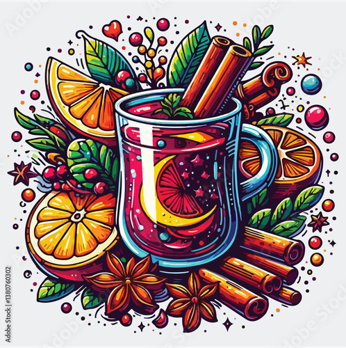 Mulled wine. Hot glint wine drink. stock illustration