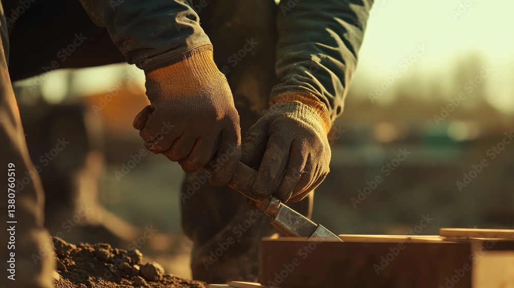 A construction worker handling heavy tools. Featuring strength and focus A construction worker handling heavy tools. Featuring strength and focus