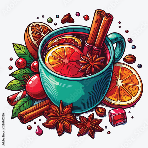Mulled wine. Hot glint wine drink. stock illustration