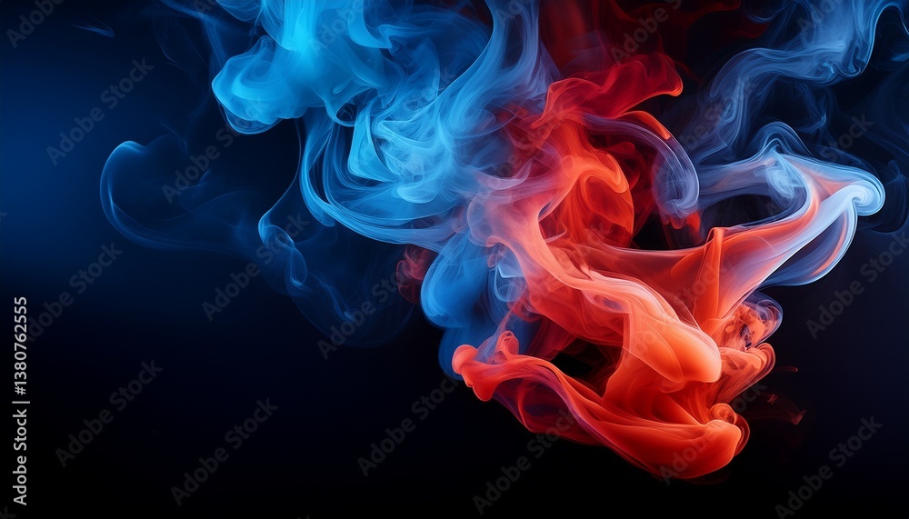 Fototapeta premium abstract shapes of mixed colors of blue and red smoke at dark background