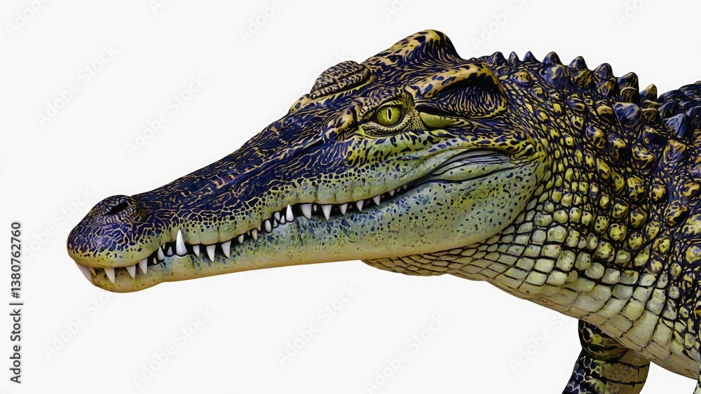 Naklejka premium Close-up photo of an alligator's head on a white background, useful for wildlife or conservation themed projects