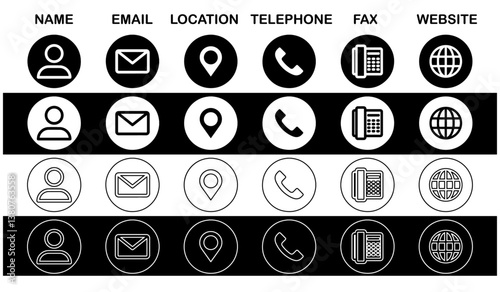 Set of Contact Information Icons, Flat Style, Multiple Color Variations