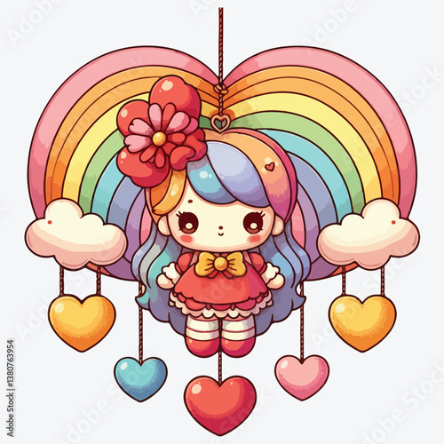 My Hanging Heart stock illustration Color Image, Doll, Heart Shape, Illustration, No People