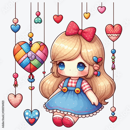 My Hanging Heart stock illustration Color Image, Doll, Heart Shape, Illustration, No People