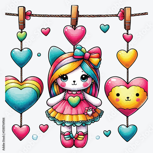 My Hanging Heart stock illustration Color Image, Doll, Heart Shape, Illustration, No People
