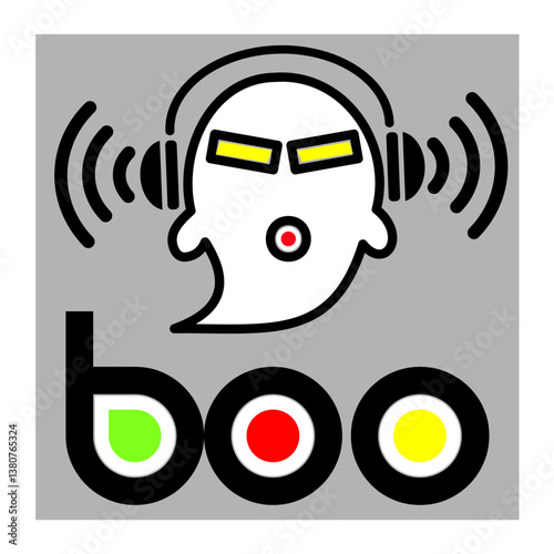 Logo Design ghost onomatopoeia boo audiovisual sound lighting headphone cool